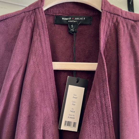 ⚫️ NEW Romeo Couture Faux Suede Drape Crowl Neck Vest Jacket Small Plum color - Picture 2 of 3